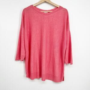 J. Jill Linen Blend Sweater XL Coral Pink Boatneck Tunic Pullover Drop Shoulder